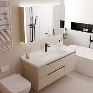 ตู้ห้องน้ำสีขาวเรียบง่าย ตู้กระจกอัจฉริยะ ประตูกระจกโชว์สินค้า อ่างล้างหน้าแบบวางบนเคาน์เตอร์สีขาว - Product Image 4