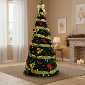 <span class=keywords><strong>Sapin</strong></span> <span class=keywords><strong>de</strong></span> <span class=keywords><strong>Noël</strong></span> pliable <span class=keywords><strong>pré</strong></span>-décoré en PVC <span class=keywords><strong>de</strong></span> haute qualité, écologique, avec base autoportante, lumières LED et décorations - Product Image 3