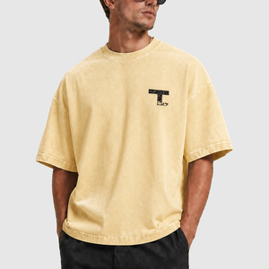 Custom Print 300gsm Heavyweight 100% Cotton Drop Shoulder <strong>T</strong>-<strong>shirt</strong> Vintage Acid Wash <strong>t</strong> <strong>Shirt</strong> Supplier Low MOQ - Product Image 2