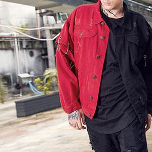 Guangzhou Fashion <b>Jacket</b> Custom Design Men's Distressed <b>Denim</b> Outwear Black <b>Red</b> Ripped Coat Motor Bike <b>Jacket</b> - Product Image 2