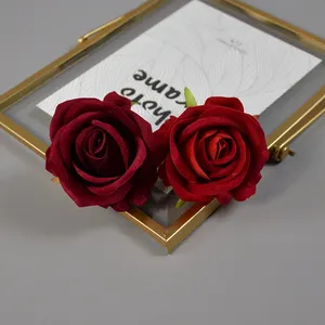 Artificial Red Velvet Rose Flower Heads Fake Rose For Wedding Baby Show Cake Decoration