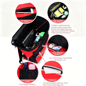 Multifunctional Cleaning Backpack <b>Large</b> <b>Storage</b> <b>Bag</b> Water Resistant Shoulder <b>Bag</b> For Household Use RedHousekeeping PackageCleani - Product Image 4