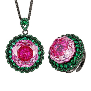 Conjunto de Joyería de Moda Ecológica de Cobre con Circonitas de Colores de 12*16/10*12mm, Pendientes y Anillo, el Más Vendido, Chapado en Oro 2026 - Product Image 1