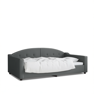 Canapé-lit double gris, 100% polyester, rembourré en mousse, dossier capitonné, design contemporain, meubles de salon - Product Image 1