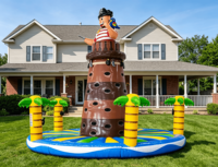 Tour d'escalade gonflable sur le thème de l'île pirate, jeu de chasse au trésor pour enfants, défi d'obstacles, PVC écologique, 8x8x6m