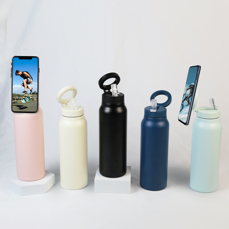 U  New Custom Logo Water Bottle with Magnetic Phone Holder - 24oz Vacuum Insulated Sports Flask