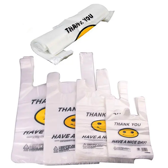 Sacchetti di t-shirt personalizzati stampati in HDPE, gilet sacchetti di plastica per lo Shopping