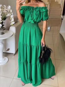 2025 europa e gli stati uniti nuova moda tinta unita loto con bordo a foglia stringata abito Top manica a bolle - Product Image 2