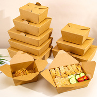Boîte à lunch jetable en papier kraft personnalisée, boîte à emporter carrée, boîte à bento, emballage pour poulet frit avec logo