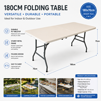 Table pliante en plastique blanc avec pieds en métal, portable, pour extérieur, jardin, fête, mariage, banquet, pique-nique, restauration, maison, vente en gros