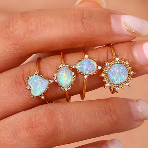 Vintage Synthetic <b>Opal</b> Open Adjustable 316L Stainless Steel <b>Ring</b> 18K <b>Gold</b> Plated Bohemian Fashion Finger Jewelry For Women - Product Image 6