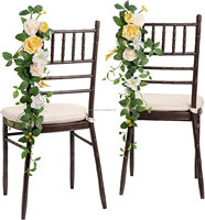 Chaise de mariage décorations florales allée Pew église fleur artificielle Blush crème toile de fond florale Rose Arrangements fête en plein air