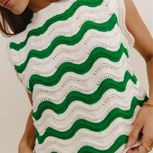 Top de Punto Personalizado de Verano, Fresco, Tejido a <span class=keywords><strong>Crochet</strong></span>, con Patrón de Ondas Caladas, Cuello Redondo, Sin Mangas, Ajustado y Corto - Product Image 2