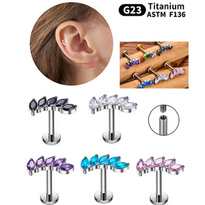 G23 titanio Base plana labio y <span class=keywords><strong>nariz</strong></span> Stud moda cobre aleación circón oreja Stud 16G/18G regalo <span class=keywords><strong>de</strong></span> boda fiesta cuerpo joyería <span class=keywords><strong>para</strong></span> mujer - Product Image 2
