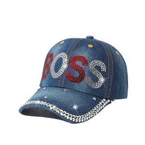 Casquette de baseball en jean tendance pour <span class=keywords><strong>femme</strong></span>, style Instagram, protection solaire, avec strass, DOPE HOPE <span class=keywords><strong>BOSS</strong></span> KISS STAR PARIS LUCK COOL - Product Image 5