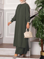 Arabe Lâche Lanterne Manches Longues Dames Blouse Top Pantalon À Jambes Larges Mode 2 PCS Costume Musulman Robe Pantalon Ensemble Femmes Vêtements Islamiques