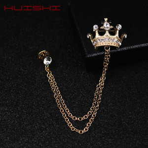 Broche Couronne Style Coréen Britannique avec Chaîne, Épingle de Revers à Pompon, Accessoire Rétro pour Hommes, Mariage et Banquet - Product Image 5