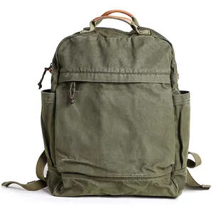 Kadınlar için keten sırt çantası Vintage stil açık seyahat çantası erkek rahat gün paketi bez fermuarlı sırt çantası yeşil
