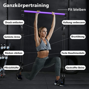 Bán buôn bán hàng nóng tập thể dục Phụ kiện thể hình tùy chỉnh di động Pilates Stretch Bar Kit Set với Resistance Bands - Product Image 2