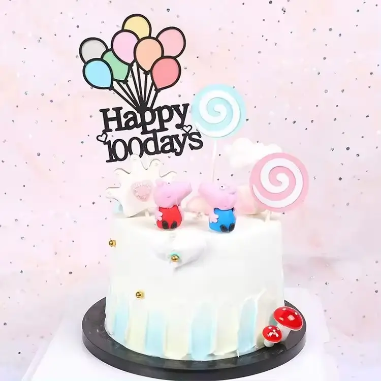 Desain baru puncak kue ulang tahun-balon warna-warni pelangi sisipan kue Dekorasi Kue selamat ulang tahun untuk pesta anak-anak