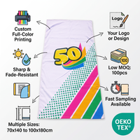 Serviette de plage personnalisée en velours de coton, 100 pièces, faible MOQ, 400-450 GSM, impression couleur intégrale, échantillonnage rapide pour petites marques