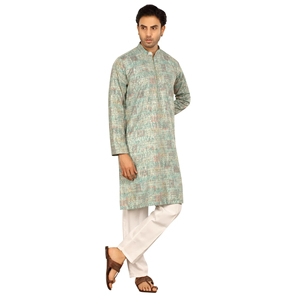 Sage Green Designer Zip <b>Kurta</b> for <b>Men</b> Stylish Ethnic Wear with Modern Zip Detail Perfect for Festive Occasions - Product Image 1
