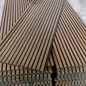 Interno fonoassorbente Panneau <span class=keywords><strong>legno</strong></span> doghe <span class=keywords><strong>pannello</strong></span> parete decorazione Acoustique bordo cancellazione del rumore PET MDF pannelli di parete acustica - Product Image 2