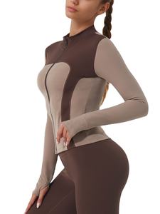 Chaqueta deportiva de yoga adelgazante para mujer, de manga larga, cuello alto, con cremallera, de secado rápido, de elastano/nailon, ajuste ceñido, color liso. - Product Image 5