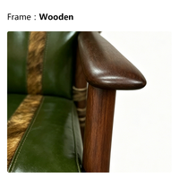 Fauteuil de salle à manger de luxe en cuir véritable vert, style occidental mi-siècle, en bois, pour restaurant, club, accent en cuir de vachette