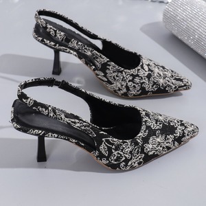 Sandalias de Moda con Punta en Pico y Flores para Mujer, Estilo Británico, Talla Grande, Parte Superior de PU, Suela de Goma, Tacón Alto, Verano 2024 - Product Image 2