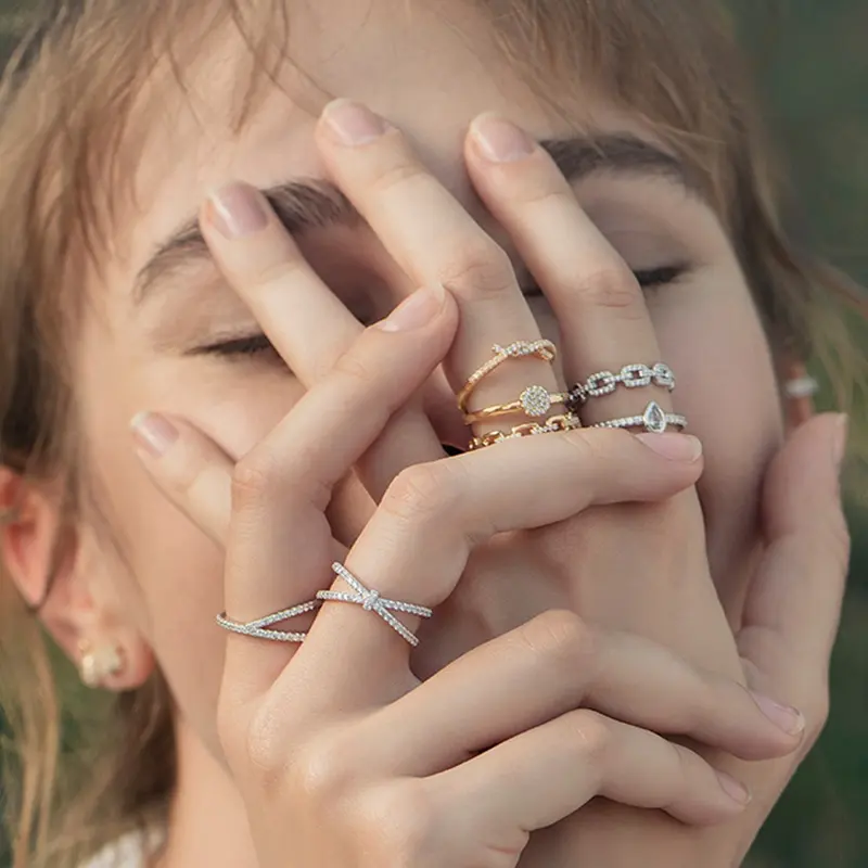Оптовая Продажа 925 стерлингового серебра и пояса вечности Роскошные обручальные кольцо 18K, позолоченное ссылка кольцо ювелирные изделия для женщин