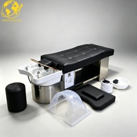 Bassin de lavage portable japonais pour shampoing, réservoir d'eau 60L, en cuir PU durable, réglable, pour lit de beauté, noir, pour lavage de cheveux et thérapie capillaire