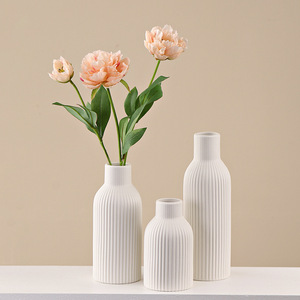 European Style Morandi Color Stripe Matte Premium Feel Ceramic Vase for Living Room Desktop Dried <b>Flower</b> <b>Display</b> Decoration - Product Image 1