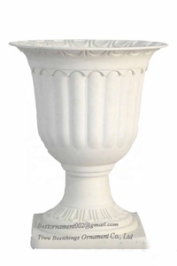 Maceta <span class=keywords><strong>de</strong></span> Plástico Blanca con Borde Festoneado Estilo Griego, Urna para Plantas, Florero - Product Image 4