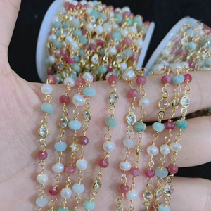 Vente en vrac chaîne perlée enveloppée de <span class=keywords><strong>fil</strong></span> de bijoux <span class=keywords><strong>perle</strong></span> pierre zircon perles chapelet chaîne de bijoux pour la fabrication de collier de bracelet - Product Image 1