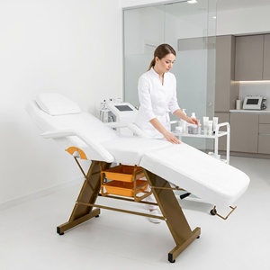 Lettino Estetico Regolabile con Telaio in Metallo Dorato, Spugna ad Alta Densità, Capacità 150KG, Lettino per Massaggi Facciali con Cassetto Portaoggetti per Salone e Spa - Product Image 6