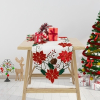 OWENIE – chemin de Table en velours avec broderie Poinsettia rouge de noël, avec fleurs et tapis de Table pour le dîner