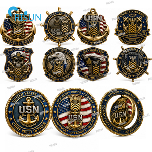 Moneta commemorativa personalizzata per veterani della Marina USA (USN) e della Marina di guerra statunitense (USS), con simboli di timone, ancora, Capo di equipaggio e Capo di Albergo di Marina (CPO), e moneta commemorativa a tema 'Chiedi al Capo'. - Product Image 2