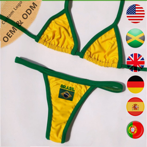 Drapeau personnalisé Bikini deux pièces femmes Sexy String maillots <span class=keywords><strong>de</strong></span> <span class=keywords><strong>bain</strong></span> contraste fendu logo imprimé personnalisation drapeau Biquini brésil <span class=keywords><strong>maillot</strong></span> <span class=keywords><strong>de</strong></span> <span class=keywords><strong>bain</strong></span> - Product Image 1
