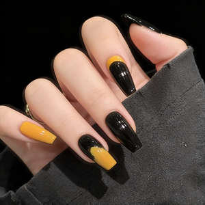 <span class=keywords><strong>Uñas</strong></span> Postizas de Alta Calidad, 10 Piezas, Forma Ataúd, Color Negro Brillante <span class=keywords><strong>con</strong></span> Detalles Amarillos, Reutilizables, Acrílicas, Adhesivas - Product Image 2