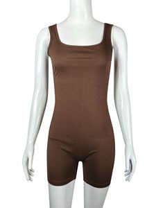 Combinaison courte sans manches côtelée pour femme, col carré, avec bretelles élastiques, effet push-up fessier et coupe ajustée - Product Image 6