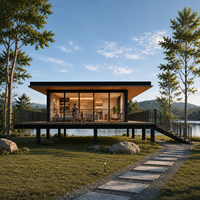 Maison préfabriquée modulaire en acier métallique prête à l'emploi, petite maison duplex à toit plat avec véranda en verre, pour projets hôteliers et de complexes touristiques