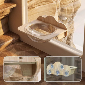 Cat Hammock, Solid Wood, Glass Window, Suction Cup Cat Climbing Frame, Suspended Balcony Cat Rack, Space Capsule Cat <b>Bed</b> - Product Image 4