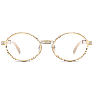 Lunettes de vue rétro 2025, monture ronde en métal, diamant, branches en corne de buffle - Product Image 3