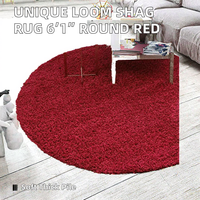 Tapis shag moderne rond de 6 pieds, rouge cerise, en polypropylène thermofixé, tissé à la machine, doux au toucher comme de la laine, tapis moelleux pour salon