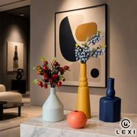 Ensemble de 4 vases en céramique colorés modernes bleu, jaune, corail, marine, mats, décoratifs pour la maison, le bureau, le salon, cadeau