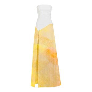 Abito <span class=keywords><strong>Lungo</strong></span> Maxi di Alta Qualità Personalizzato <span class=keywords><strong>con</strong></span> Stampa a Scariche, per Vacanze e Feste, in <span class=keywords><strong>Raso</strong></span> e Chiffon, Senza Spalline <span class=keywords><strong>con</strong></span> <span class=keywords><strong>Spacco</strong></span> Alto Frontale - Product Image 4