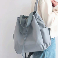 Sac à dos géométrique beige crème avec fermeture éclair, grande capacité, sac seau décontracté pour femmes et adolescentes, style coréen, sac à dos de voyage et d'école unisexe