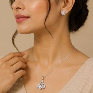 925 Silver Pendant Necklace and <b>Stud</b> <b>Earrings</b> Set Elegant Crystal Jewelry Set for Women Sterling Silver Pendant <b>Chain</b> - Product Image 5