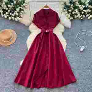 Vestido Midi Elegante de Verano con Cuello de Solapa y Encaje para Mujer - Product Image 1